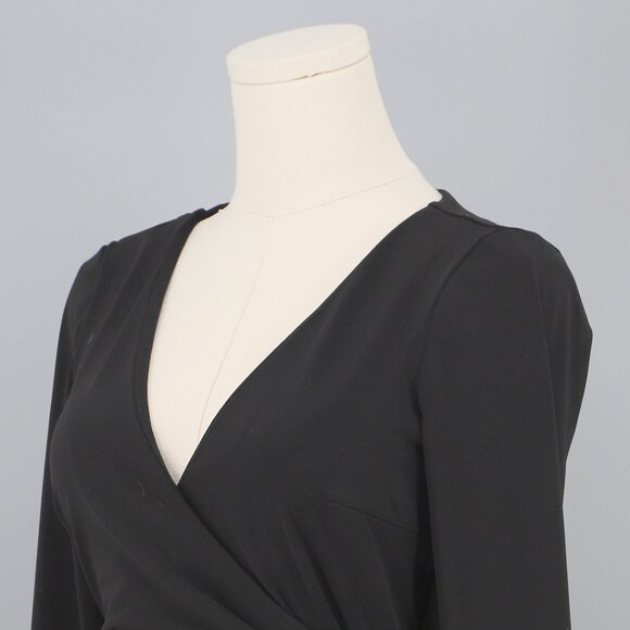Cinq à Sept Coralie Mini Dress in Black Fitted Wrap Cinched Asymmetric V-neck Si - Picture 5 of 9